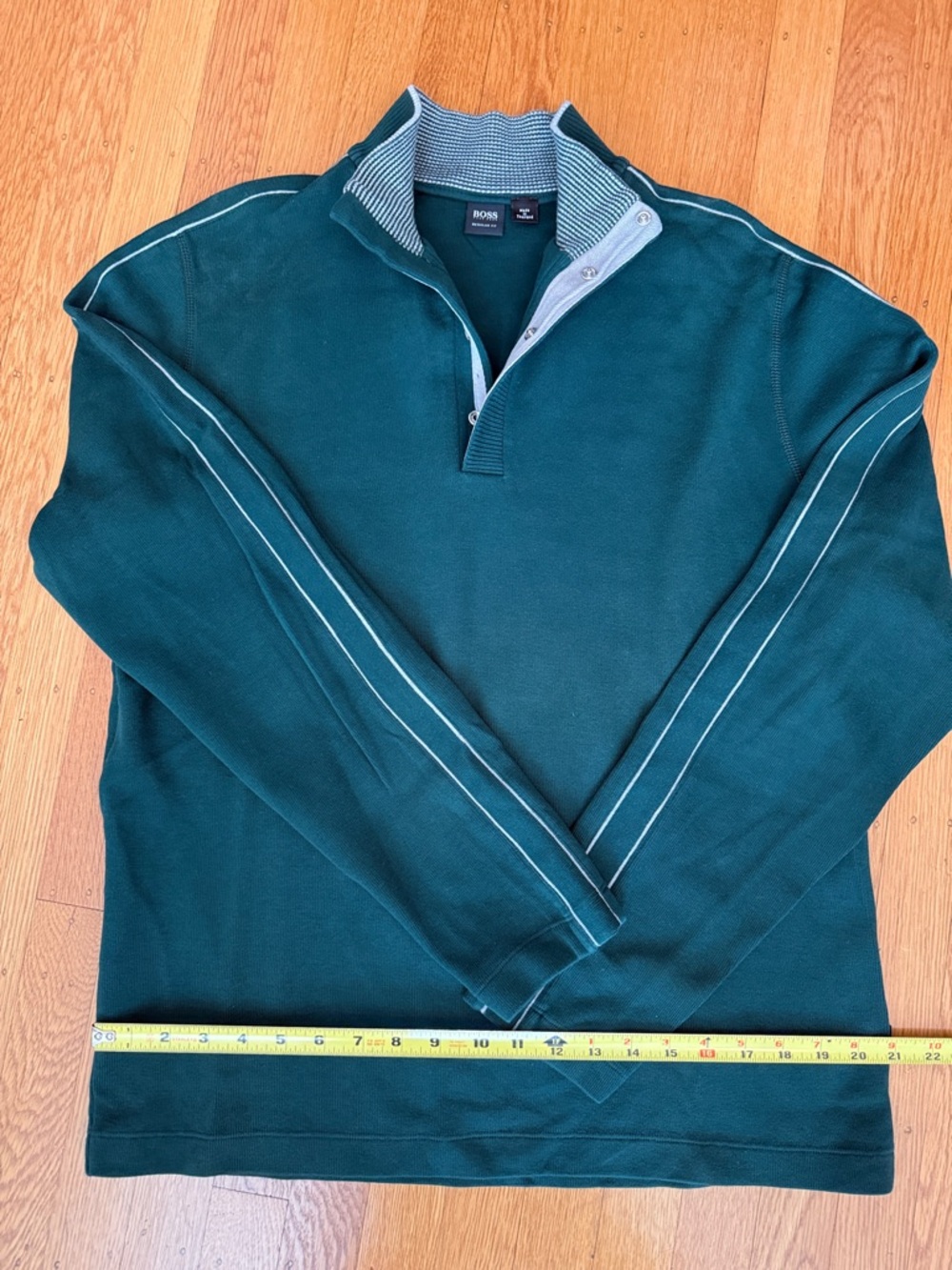 Boss Men's Teal Quarter-Zip Sweater with Contrast Trim